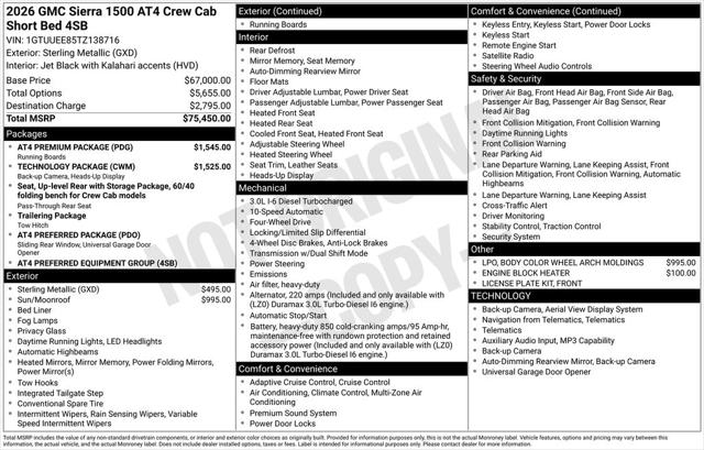 2026 GMC Sierra 1500 Crew Cab, Short Bed, AT4, 4WD