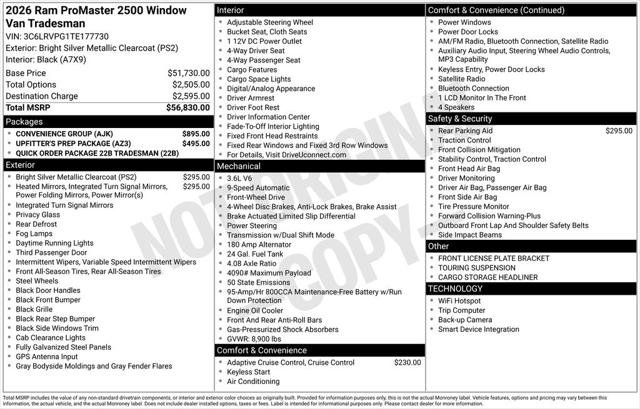 2026 Ram ProMaster 2500 Tradesman Window Van High Roof 159 WB