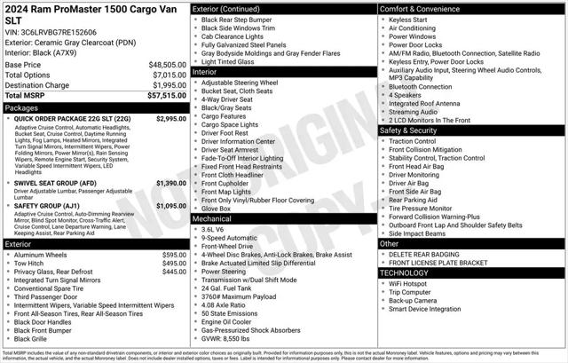 2024 Ram ProMaster Cargo Van SLT High Roof 136" WB