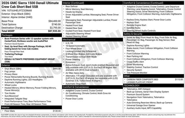 2026 GMC Sierra 1500 Crew Cab, Short Bed, Denali Ultimate, 4WD