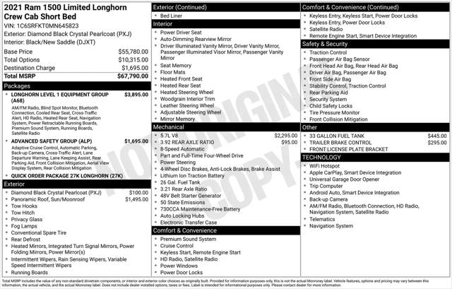 2021 Ram 1500 Limited Longhorn Crew Cab 4x4 5'7" Box