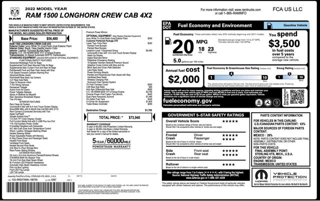 2022 Ram 1500 Limited Longhorn Crew Cab 4x2 5'7" Box