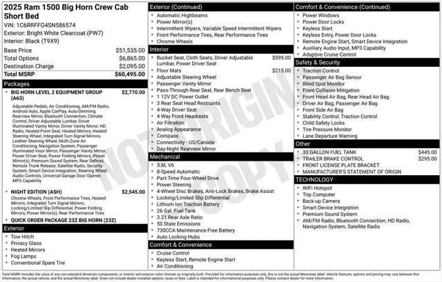 2025 Ram 1500 Big Horn Crew Cab 4x4 5'7" Box