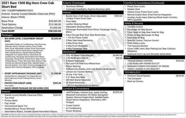 2021 Ram 1500 Big Horn Crew Cab 4x4 5'7" Box