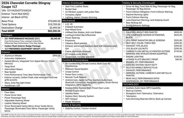 2026 Chevrolet Corvette Stingray Coupe, 1LT, RWD