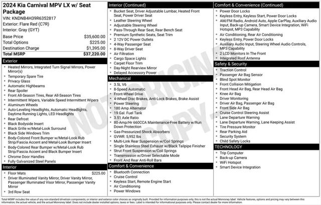 2024 Kia Carnival MPV LX Seat Package