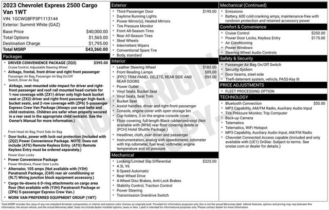 2023 Chevrolet Express Cargo Van RWD 2500 Extended Wheelbase WT