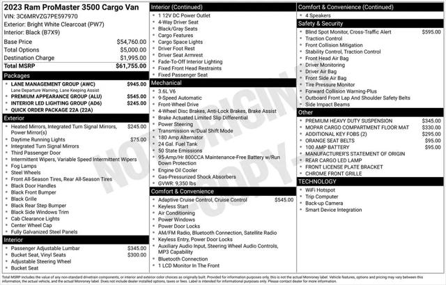 2023 Ram ProMaster Cargo Van Super High Roof 159" WB EXT