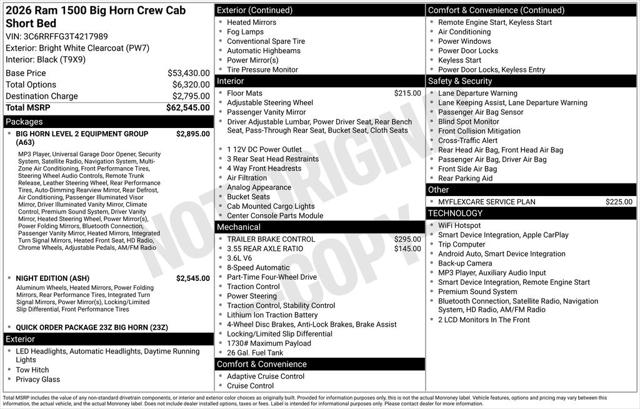 2026 RAM 1500 RAM 1500 BIG HORN CREW CAB 4X4 57 BOX