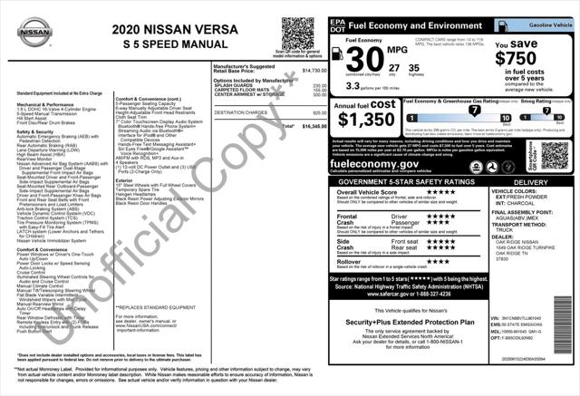 2020 Nissan Versa S 5-Speed Manual Transmission