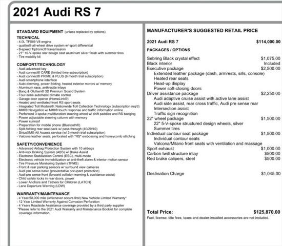 2021 Audi RS 7 Sportback TFSI quattro Tiptronic