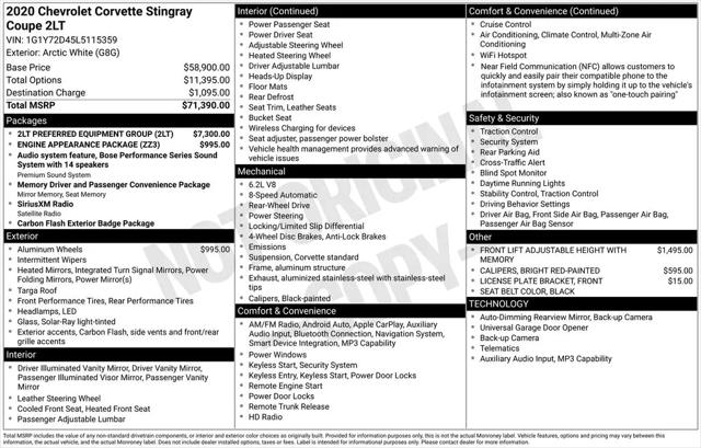 2020 Chevrolet Corvette Stingray RWD Coupe 2LT