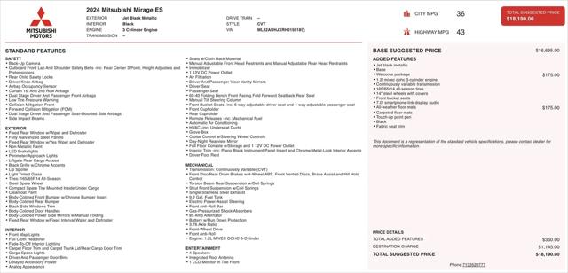2024 Mitsubishi Mirage ES