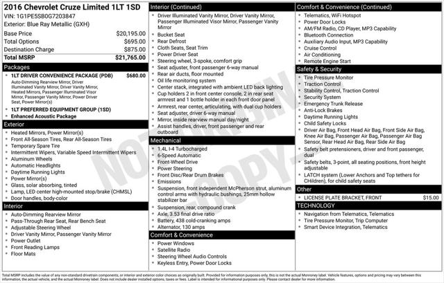 2016 Chevrolet Cruze Limited 1LT Auto