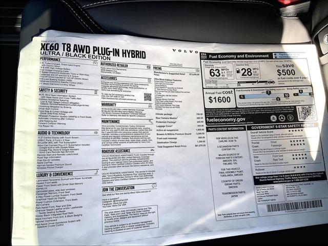 2026 Volvo XC60 Plug-In Hybrid Black Edition Ultra, T8 AWD Electric/Gasoline, Dark