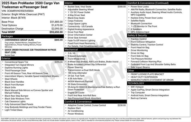2025 Ram ProMaster Cargo Van Tradesman High Roof 159" WB w/Pass Seat