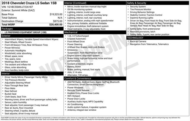 2018 Chevrolet Cruze LS Auto