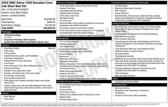 2026 GMC Sierra 1500 Crew Cab, Short Bed, Elevation, 4WD