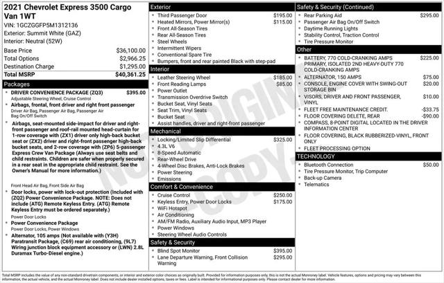 2021 Chevrolet Express Cargo Van RWD 3500 Regular Wheelbase WT