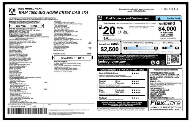 2026 RAM Ram 1500 RAM 1500 BIG HORN CREW CAB 4X4 57 BOX