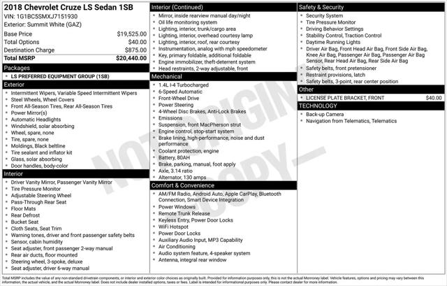 2018 Chevrolet Cruze LS Auto