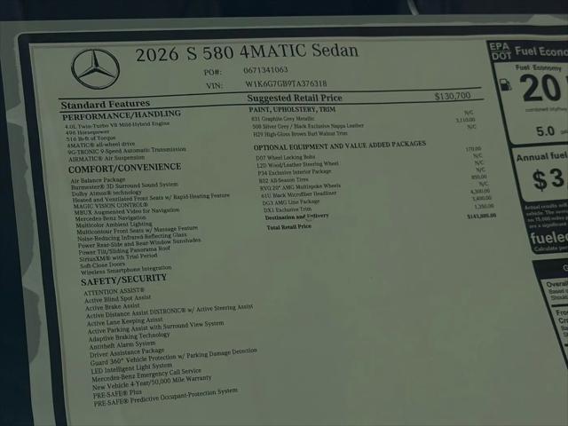 2026 Mercedes-Benz S 580 4MATIC