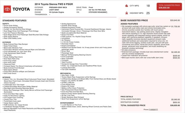 2014 Toyota Sienna XLE V6 8 Passenger