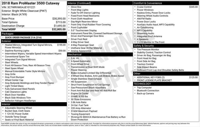 2018 Ram ProMaster 3500 Cutaway Low Roof