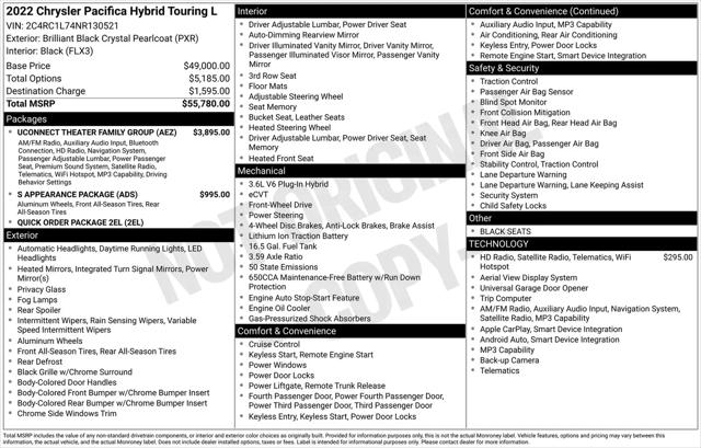 2022 Chrysler Pacifica Hybrid Touring L