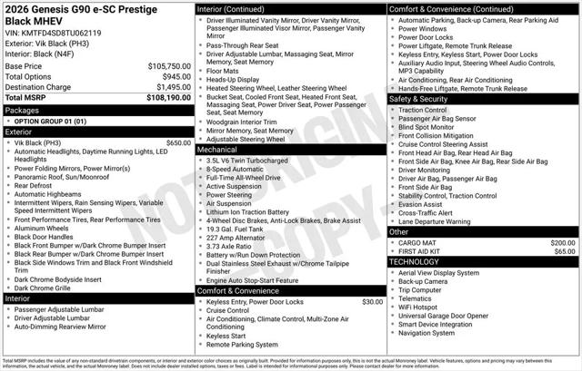 2026 Genesis G90 3.5T E-SC Prestige Black AWD
