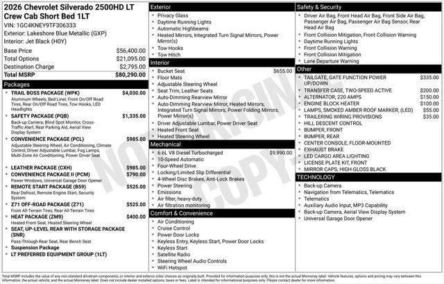 2026 Chevrolet Silverado 2500HD Crew Cab, Standard Bed, LT, 4WD