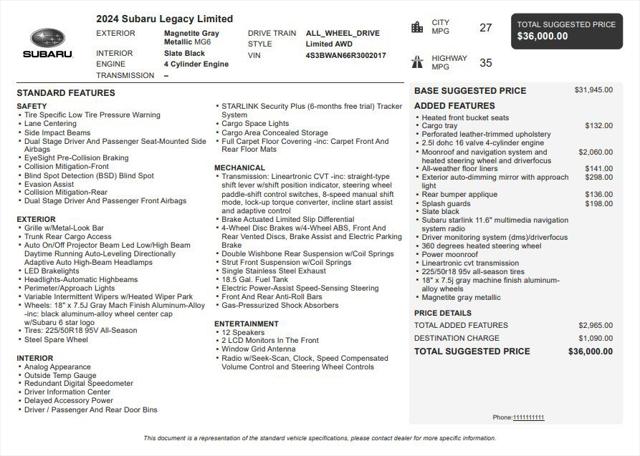 2024 Subaru Legacy Limited