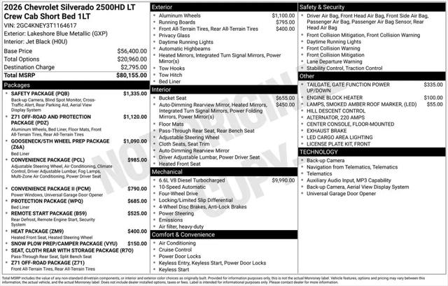 2026 Chevrolet Silverado 2500HD Crew Cab, Standard Bed, LT, 4WD