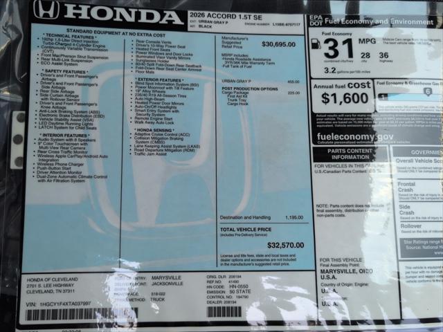 2026 Honda Accord Sedan SE
