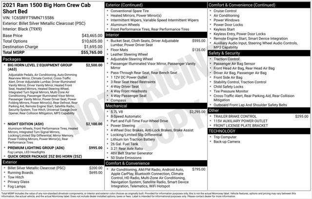 2021 Ram 1500 Big Horn Crew Cab 4x4 5'7" Box