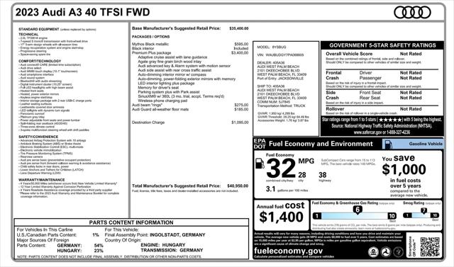 2023 Audi A3 Premium Plus 40 TFSI Front-Wheel Drive S tronic