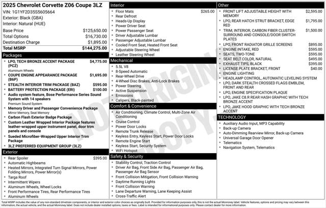 2025 Chevrolet Corvette Z06 RWD Coupe 3LZ