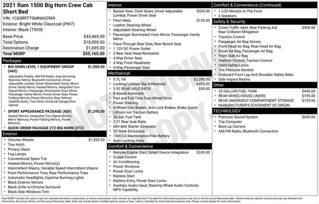 2021 Ram 1500 Big Horn Crew Cab 4x4 5'7" Box