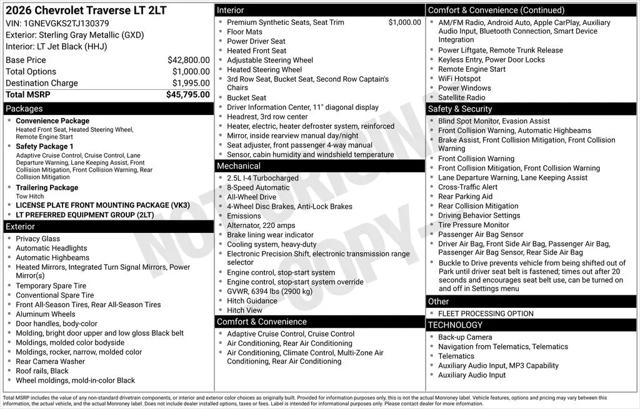 2026 Chevrolet Traverse AWD LT