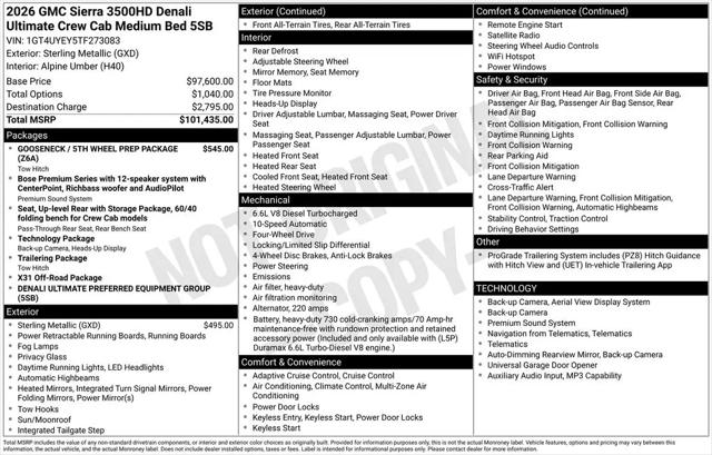 2026 GMC Sierra 3500HD Crew Cab, Long Bed, Denali Ultimate, 4WD