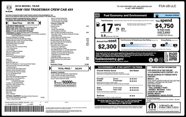 2018 Ram 1500 Tradesman Crew Cab 4x4 6'4" Box