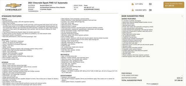 2021 Chevrolet Spark FWD 1LT Automatic