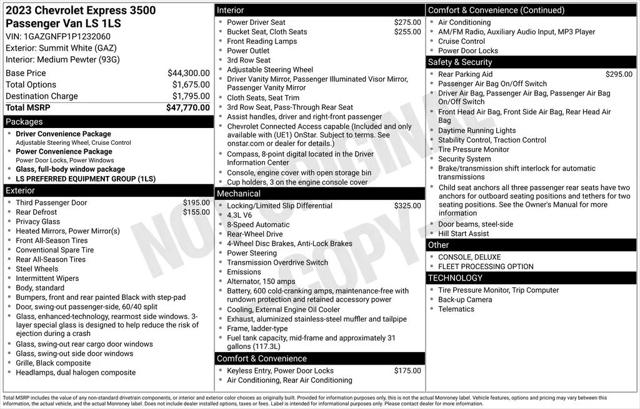 2023 Chevrolet Express Passenger RWD 3500 Extended Wheelbase LS
