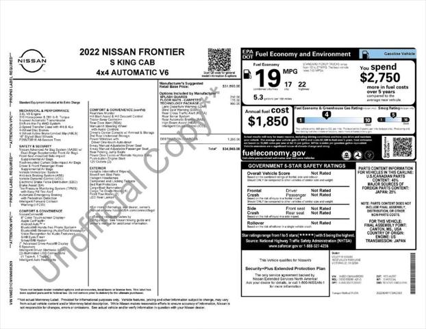 2022 Nissan Frontier King Cab S 4x4