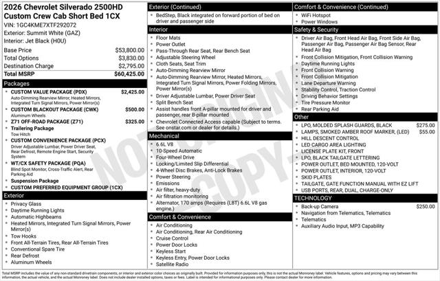 2026 Chevrolet Silverado 2500HD Crew Cab, Standard Bed, WT, 4WD