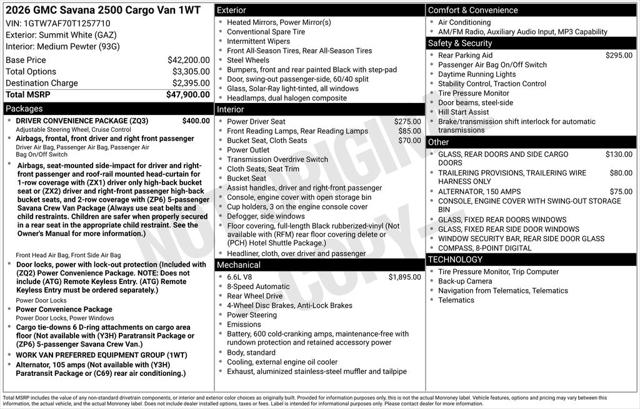 2026 GMC Savana Cargo 2500 Regular Wheelbase, Work Van, RWD