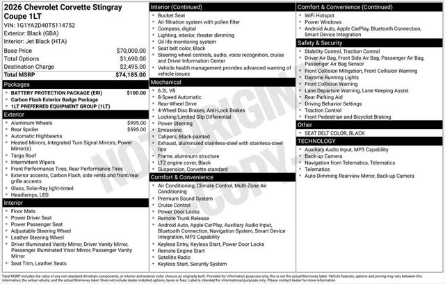 2026 Chevrolet Corvette Stingray Coupe, 1LT, RWD