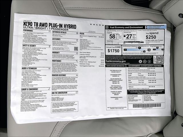 2026 Volvo XC90 Plug-In Hybrid Ultra, T8 AWD, Electric/Gasoline, Bright, 7 Seats