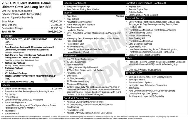 2026 GMC Sierra 3500HD Crew Cab, Long Bed, Denali Ultimate Dual Rear Wheel, 4WD