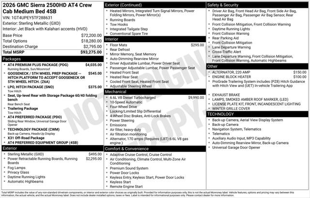 2026 GMC Sierra 2500HD Crew Cab, Standard Bed, AT4, 4WD